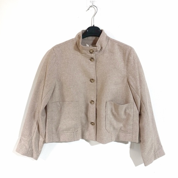 Cotelac Wool Blend Tan Boxy Short Jacket With Mandarin Collar Size 2/US8 ($435) - Picture 2 of 13